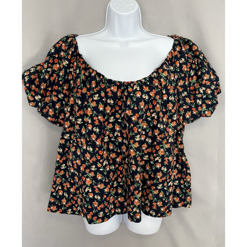 Old Navy Women's Multicolor Floral puff sleeve babydoll top Sz 2X